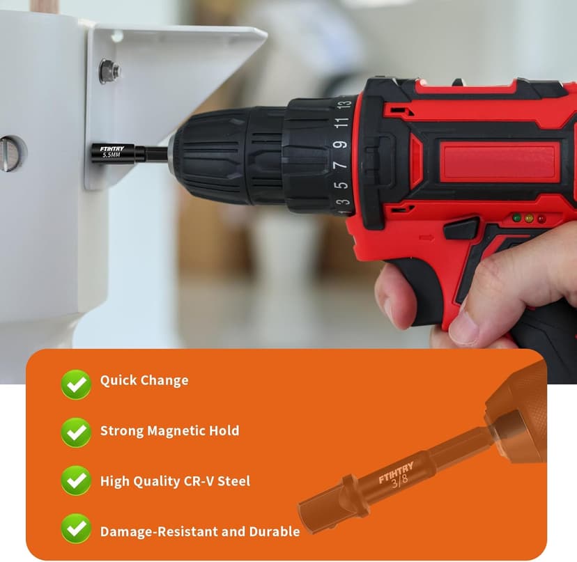 39Pcs Magnetic Nut Driver Set for Impact Drill, Metric & SAE Magnetic Impact Drill Driver Bit, 1/4" Hex Shank, Fully Magnetic Hex Nut Driver Drill Bit Master Kit, Black