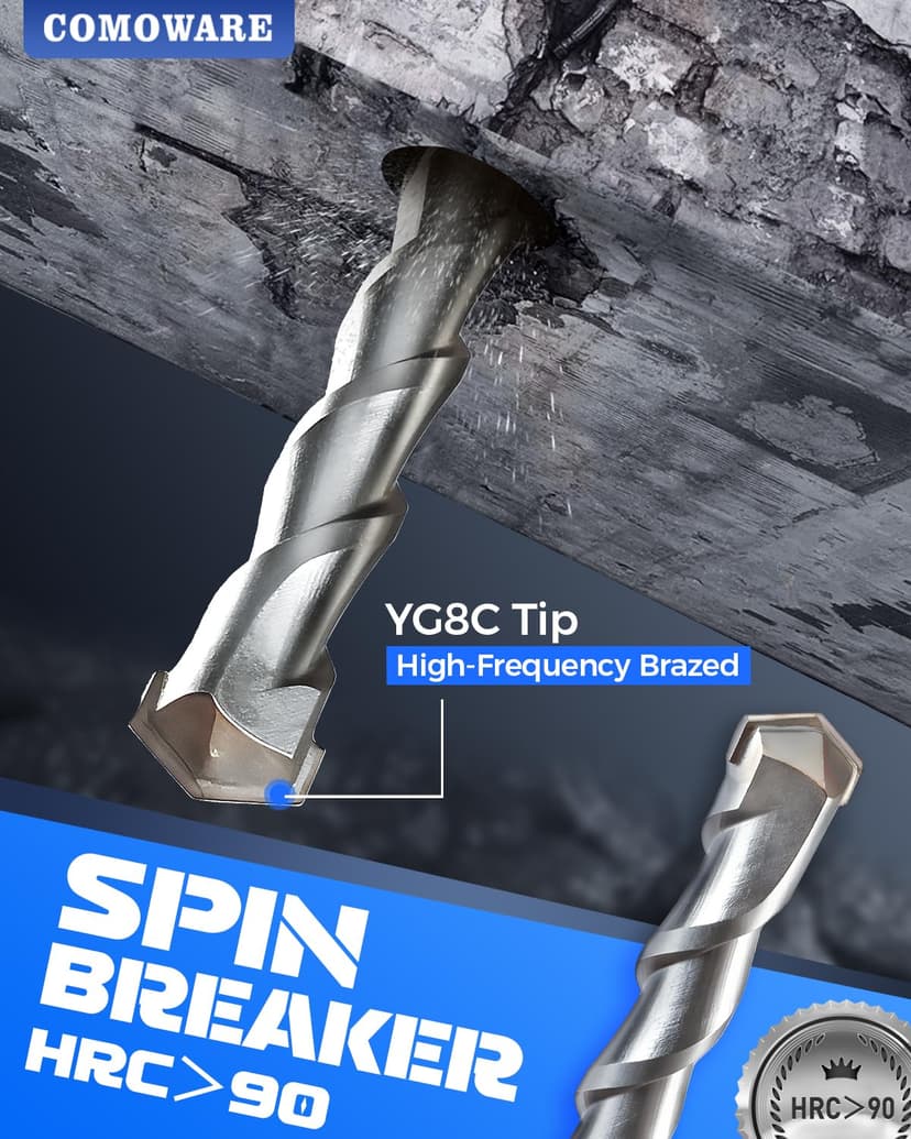 COMOWARE Rotary Hammer Drill Bits Set & Chisels- SDS Plus Concrete Masonry Hole Tool 17pcs with Storage Case