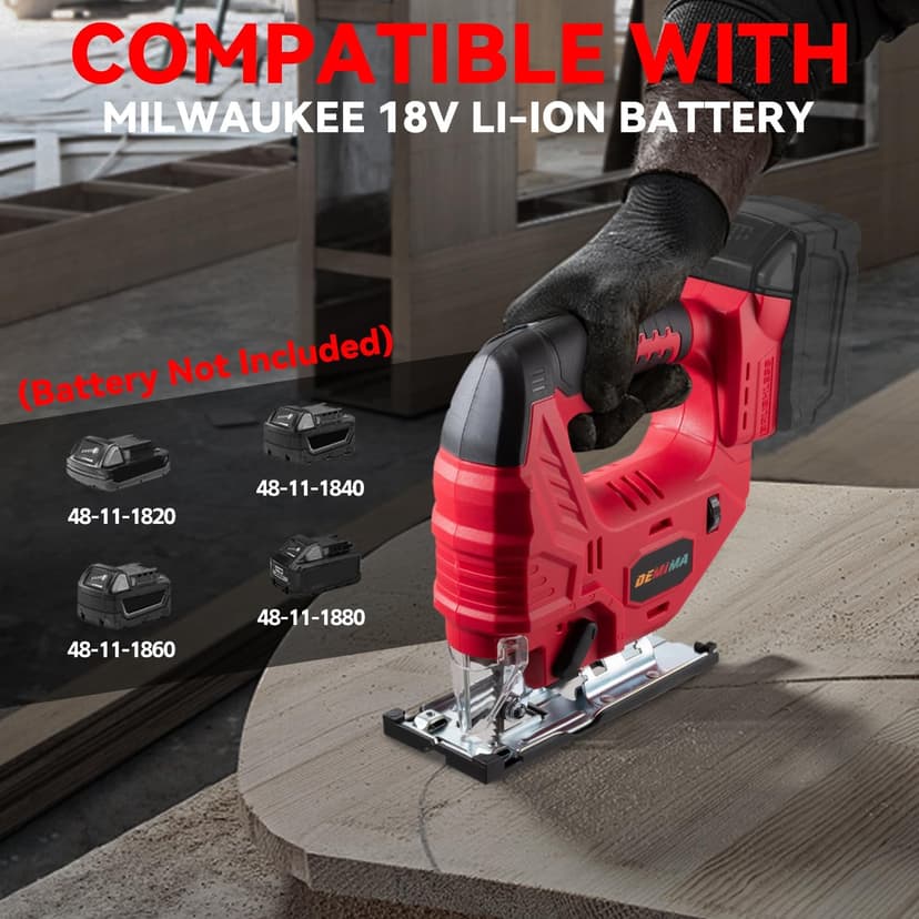 Cordless Jig Saw for Milwaukee M18 Battery, 7 Speed Variable Up to 3200RPM, LED Light, 45° Bevel Cuts, 3 Orbital Motions, with Jig Saw Blade for Straight/Curve/Circle Cutting(Battery Not Include)