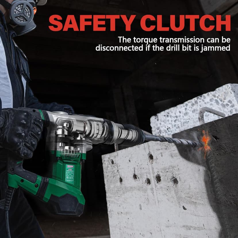 1-1/2" SDS-Max Heavy Duty Rotary Hammer Drill,12.5 Amp 3 Functions Corded Vibration Control Demolition Rotomartillo with Safety Clutch for Concrete,Includes 1 Drill Bits,2 Chisels,Carrying Case