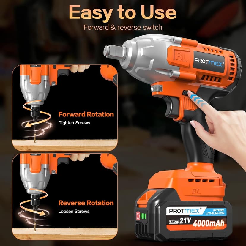 Cordless Impact Wrench, 665Ft-Ibs (900N.m) 1/2" Electric Impact Wrench, 21V Power Impact Drill with 2x 4.0Ah Battery, 6 Sockets, 8 Drill, 6 Screws, Impact Gun Variable Speeds for Car/Truck/Mower
