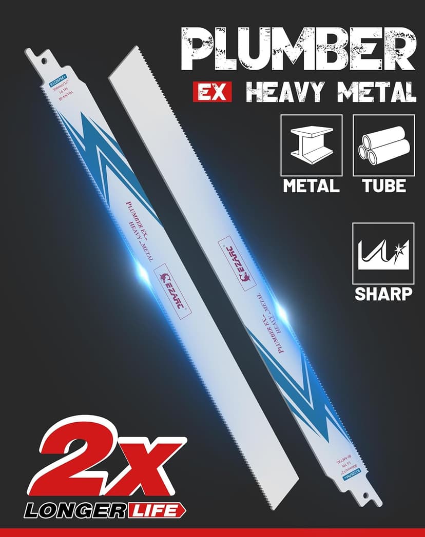 EZARC Reciprocating Saw Blade Bi-Metal Cobalt Sabre Saw Blades for Heavy Metal Cutting 12-Inch 14TPI R1226PM+ (5-Pack)