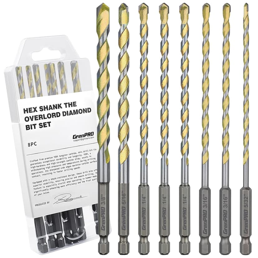 Concrete Drill Bit Set, 8 PCS Masonry Drill Bit Set for Concrete 5/32"-3/8", Industrial Carbide Drill Bits, Shockproof Hex Shank Hammer Drill Bit Set for Cement/Porcelain Tile/Brick/Class/Plastic