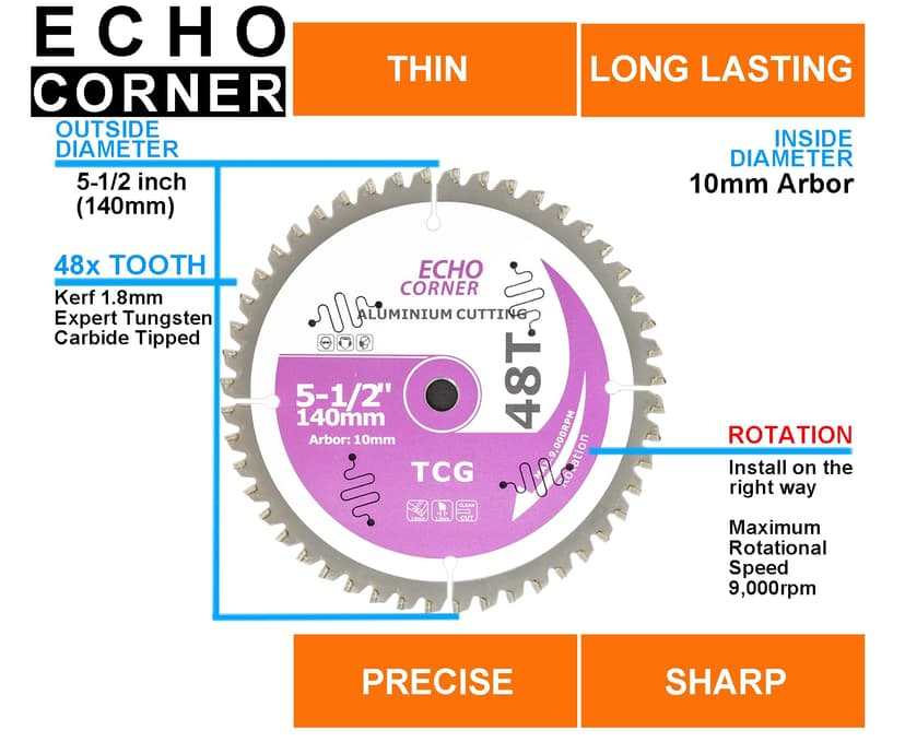 5-1/2" (10mm Arbor) Circular Saw Blades 48Tooth+24Tooth, Heavy Duty Combo Pack Carbide TCT Fine Cut Fine Finish Crosscut Framing Ripping Wood Plywood MDF Plastic Veneer Lumber Laminate