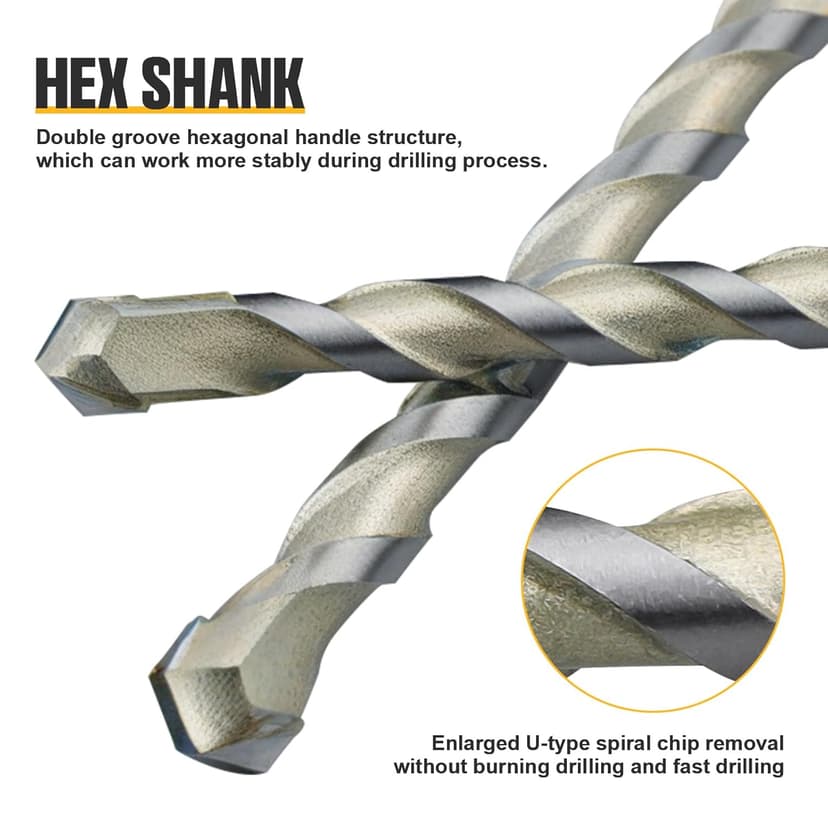 Concrete Drill Bit Set, 8 PCS Masonry Drill Bit Set for Concrete 5/32"-3/8", Industrial Carbide Drill Bits, Shockproof Hex Shank Hammer Drill Bit Set for Cement/Porcelain Tile/Brick/Class/Plastic