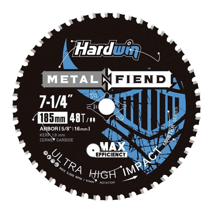 7-1/4 Inch Metal Cutting Saw Blade - 48T Cermet Carbide Tipped for Rebar, Angle Iron, Pipes, Channels - 5/8" Arbor, Low-Heat Spark-Free Thin Kerf Design - Replacement for Diablo D0748CF
