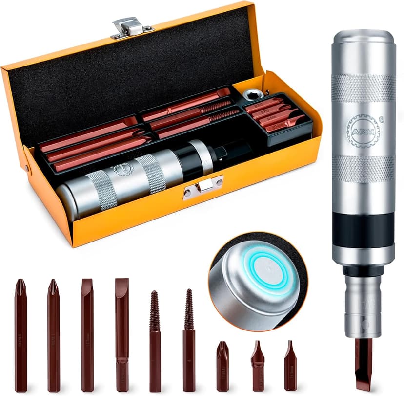 AKM 3/8" Hand Manual Reversible Impact Driver Set Extractor Impact Screwdriver S2 Steel Much More Durable Disengage Rusted Fasteners or Frozen Bolts