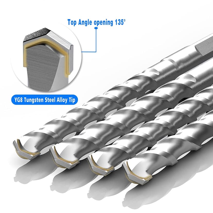 10-Piece SDS Plus Drill Bits Rotary Hammer Drill Bit Set, Carbide Tipped for Drilling Concrete Cement Porcelain Tiles Ceramic Pots Stone Brick, Dia 3/16" 1/4" 5/16" 3/8" 1/2"