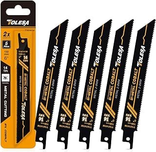 TOLESA Heavy Metal Cutting Reciprocating Saw Blades 6 Inch 14TPI for Pipe, Rebar, Bi-Metal Sabre Saw Blades 5 Pack