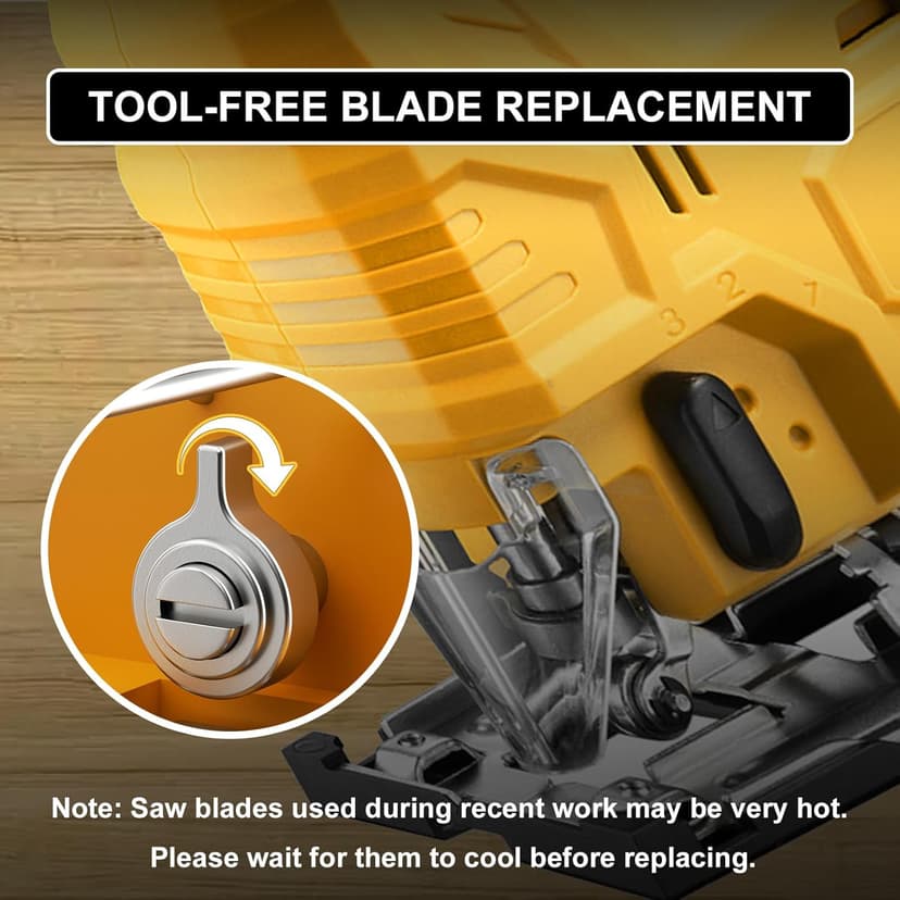 Cordless Jig Saw Compatible with Dewalt 20V Battery, Brushless Jig Saw with 6pcs Blades, 4 Orbital Sets for Wood, Plastic and Metal Cutting (Tool Only, No Battery)