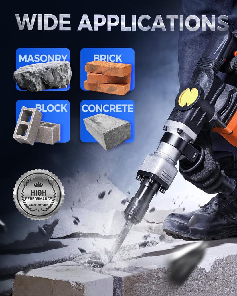 COMOWARE Rotary Hammer Drill Bits Set & Chisels- SDS Plus Concrete Masonry Hole Tool 17pcs with Storage Case