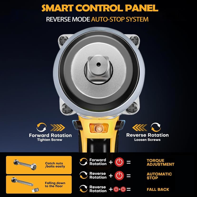 1/2 inch Cordless Impact Wrench,650Ft-lbs (800N.m) Brushless Power Impact Driver,3000RPM High Torque Impact Gun,2x 4.0 Battery, 5 Sockets,8 Drill,6 Screws for Home Car Tires Truck Mower