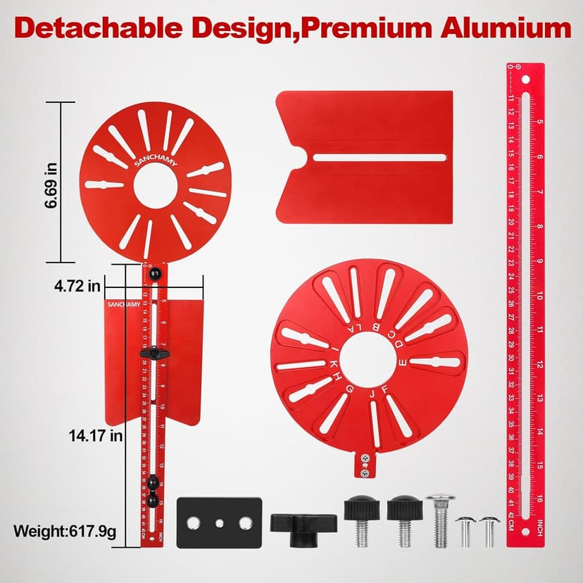 5 In 1 Router Circle Cutting Jig For Cutting/Routing Circle,Aluminum Router Milling Groove Bracket for Straight Or Cylindrical Edges,Adjustable Router Jig and Guide for Woodworking Edging Projects