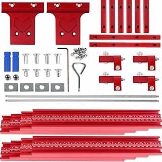 Updated Version Parallel Rail Guide System, Woodworking Track Saw Guide Rail Joining Set Aluminium Alloy Circular Saw Track Set Fixed Guide Rail Bracket Universal T-Track Auxiliary Tool (Red)