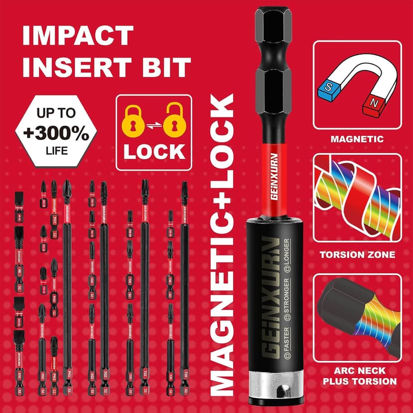 Impact Tough Magnetic Mixed 45Pack Insert Driver Bits, S2 Alloy Steel Screwdriver Power Bits Set with 1Pcs Impact Magnetic Bit Holder