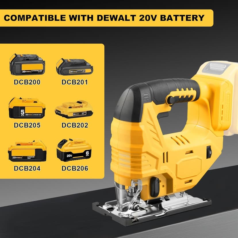 Cordless Jig Saw Compatible with Dewalt 20V Battery, Brushless Jig Saw with 6pcs Blades, 4 Orbital Sets for Wood, Plastic and Metal Cutting (Tool Only, No Battery)