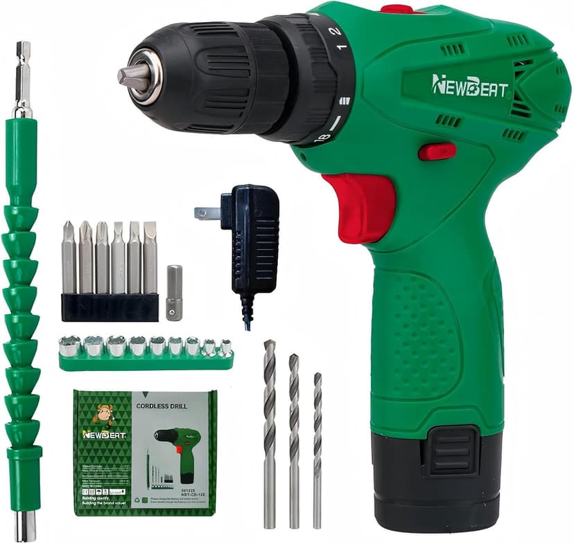 Cordless Drill Set, 12V Power Drill Driver with Battery and Charger, 3/8" Keyless Chuck, 2 Variable Speed, 18+1 Torque Setting, Cordless Drill Driver Kit for Home and DIY Project