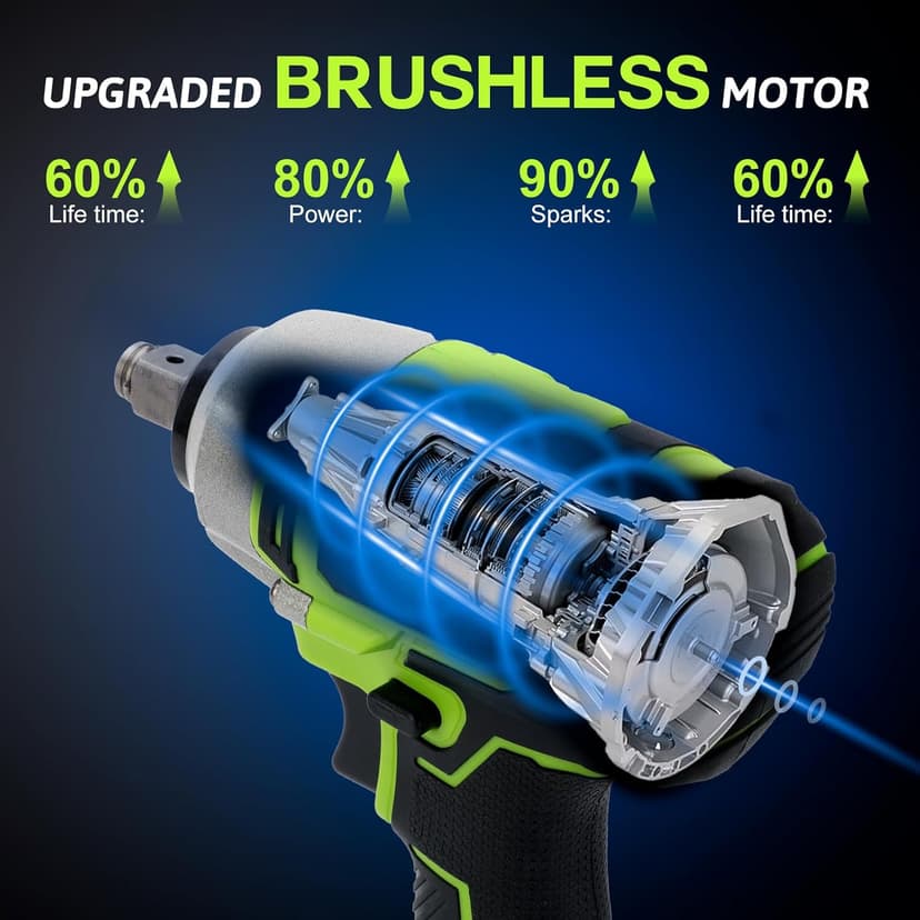 Yougfin Cordless Impact Wrench 1/2 inch for Lug Nuts, 20V Brushless Power Impact Gun Kit 400N.M, 4.0 Ah Battery Powered Impact Driver Heavy Duty, Electric Impact Wrench for Car Home