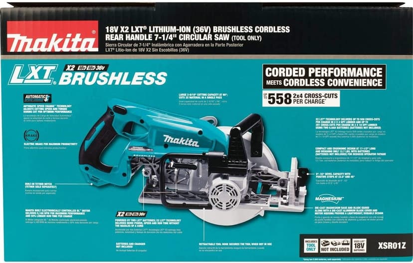 Makita XSR01Z 18V X2 LXT Lithium-Ion 36V Brushless Cordless Rear Handle 7-1/4" Circular Saw, Tool Only (Renewed)
