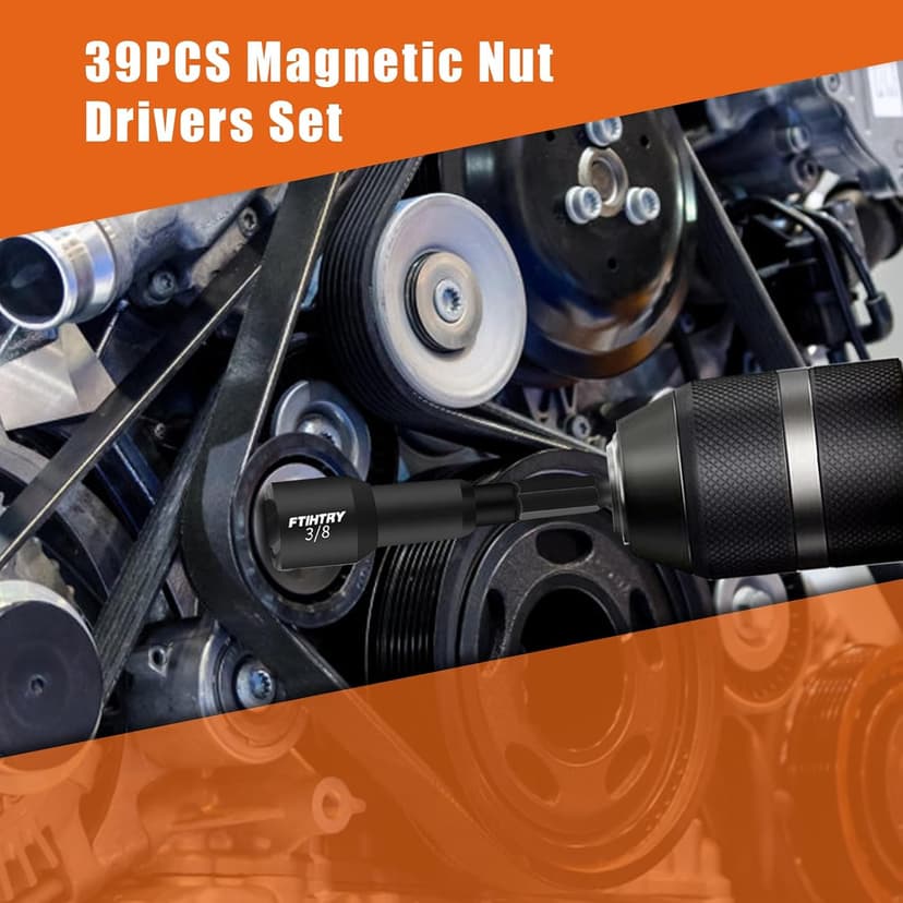 39Pcs Magnetic Nut Driver Set for Impact Drill, Metric & SAE Magnetic Impact Drill Driver Bit, 1/4" Hex Shank, Fully Magnetic Hex Nut Driver Drill Bit Master Kit, Black