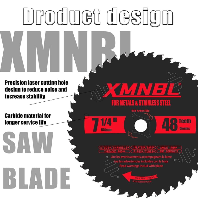 7 1/4 Inch Metal Cutting Saw Blade,Replace for Diablo D0748CF 7 1/4 Inch Metal and Stainless Steel Cutting Saw Blade,Compatible with 7-1/4 Inch Circular Saw,Cermet Carbide,5/8" Arbor,5X Longer Life