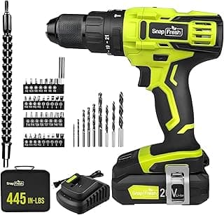 SnapFresh 20V Cordless Impact Drill-1/2" Power Drill/Driver Set,445in-lbs Torque Max,2 Variable Speeds, 43Pcs Bits w/case,2.0Ah Battery & Fast Charger Included, Power Tools
