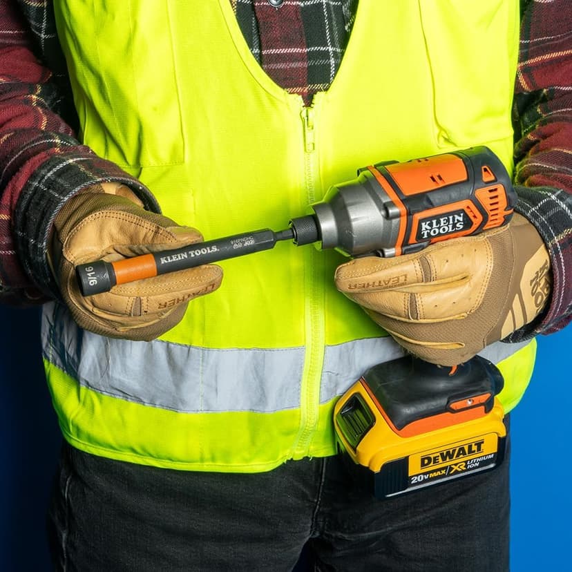 Klein Tools 32930 SAE Magnetic Impact Nut Setter Set, 6-Piece Color Coded Power Nut Driver with Extended Reach, 6 SAE Sizes