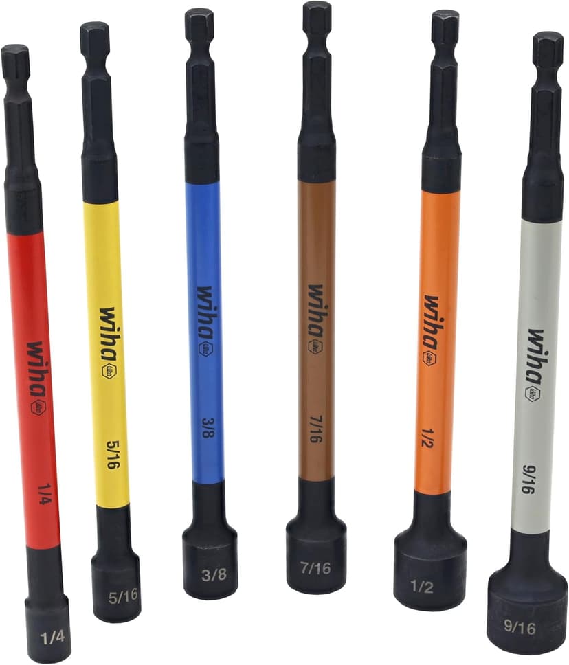 Wiha 70486 Color Coded Magnetic Nut Setter SAE 6 Pc. Set