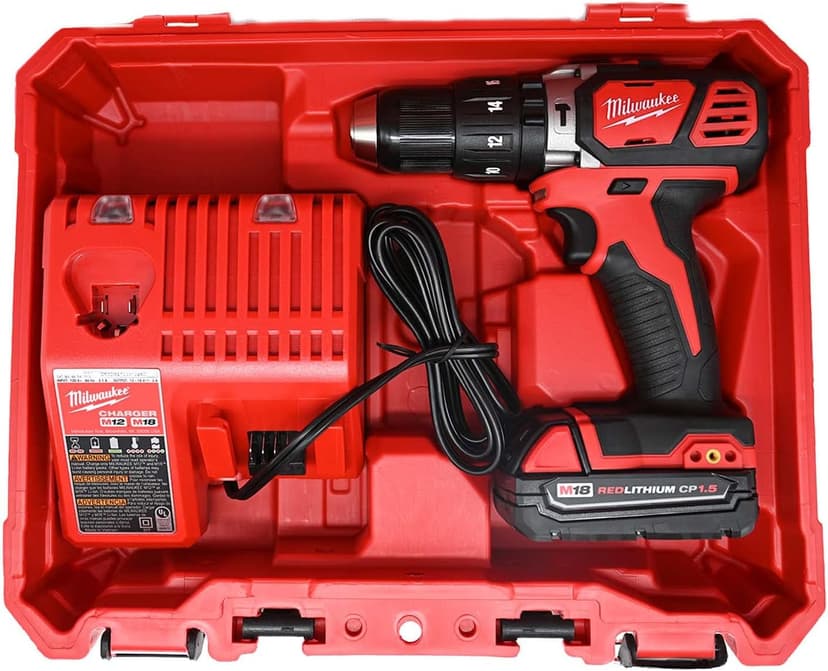 Milwaukee 2607-21CT Tool M18 Lithium-Ion Cordless 1/2-inch Hammer Drill Driver Kit with 1.5Ah Battery, Charger and Hard Case