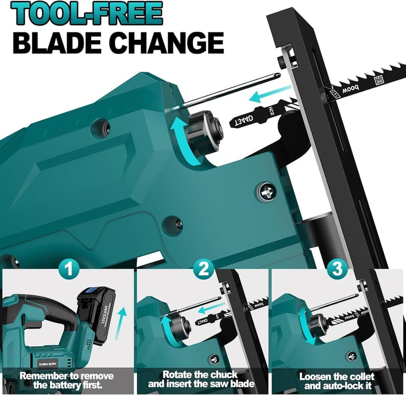 Jigsaw, Cordless Jig Saw Tool for Makita 18V Battery, Varible Speed, with LED Light, 0°-45° Bevel Cuts, 3-Position Orbital Jigsaw for Wood/PVC/Metal Cutting (Tool Only)