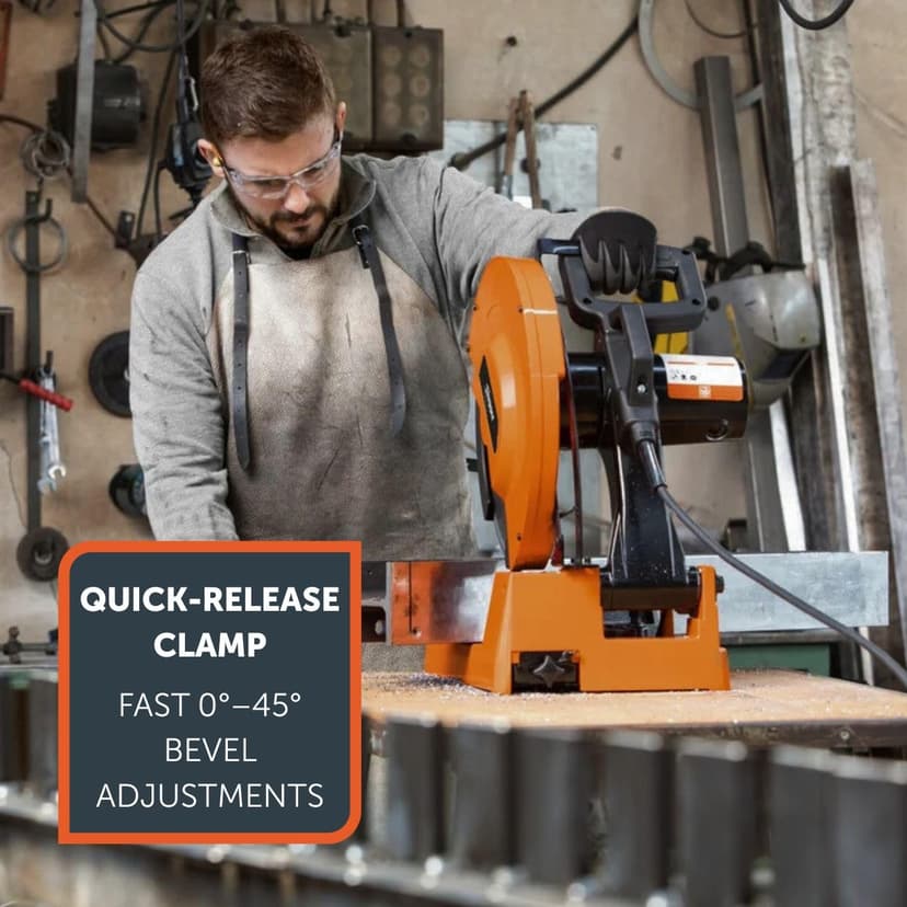 Slugger by Fein 14" Metal Cutting Saw - High Torque Low-Speed Motor, Precision Bevel Cuts, Cast Aluminum Base, Integrated Chip Collection, Ergonomic Handle - 72905361120