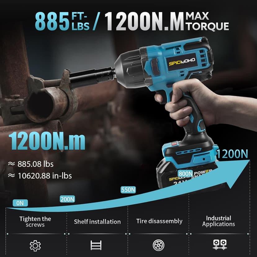 1/2 inch Cordless Impact Wrench - 1200N.m High Torque Heavy Duty Impact Gun with 2x 4.0Ah Batteries, 21V Powerful Impact Driver/Drill for Tough Auto Repair and Construction Tasks