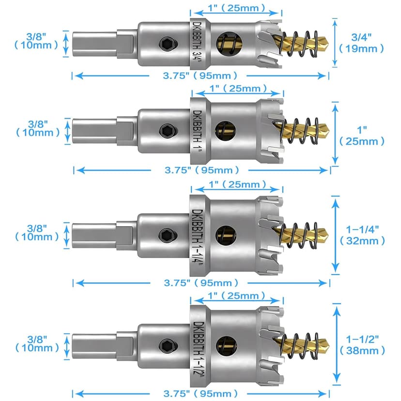 4 Pcs TCT Hole Saw Drill Bit Set,3/4” to 1-1/2” Tungsten Carbide Hole Saws Kit for Stainless Steel Hard Metal Plastic Wood, 1” Cut Depth, with Detachable Pilot Drill Bits, Allen Wrench