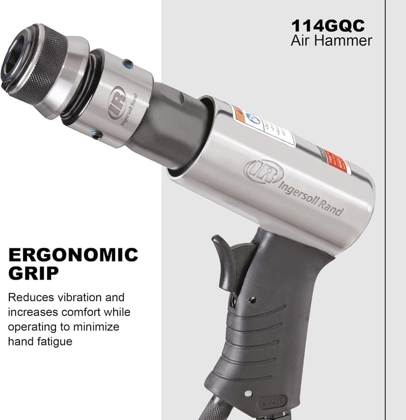 Ingersoll Rand 114GQC Air Hammer - 3 PC Chisel Set with Tapered Punch, Panel Cutter, Flat Chisel, 2-5/8 Inch stroke, 3500 BPM, Lightweight, Compact, Gray