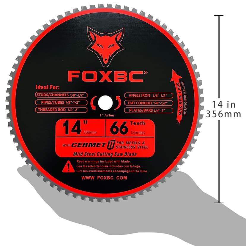 FOXBC 14 Inch Metal Steel Cutting Saw Blade 66 Tooth for Evolution 14 Inch Chop Saw and Other, Cermet Carbide Up to 5X Longer Life