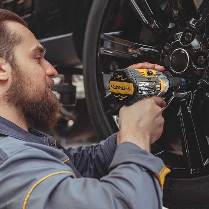 EWORK Cordless Impact Wrench 1/2 inch 21V Brushless High Torque Impact Gun Max 700 Ft-lbs Power Impact Wrenches with 4.0Ah Li-ion Battery, Fast Charger, 5 Sockets, Tool Bag (RB-810)