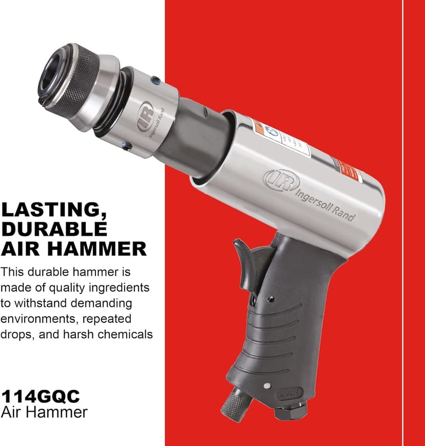 Ingersoll Rand 114GQC Air Hammer - 3 PC Chisel Set with Tapered Punch, Panel Cutter, Flat Chisel, 2-5/8 Inch stroke, 3500 BPM, Lightweight, Compact, Gray