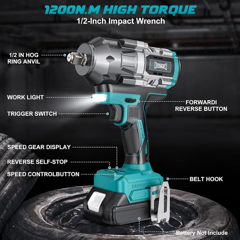 Cordless Impact Wrench 1/2 inch for Makita 18V Battery, 900Ft-lbs Brushless Electric Power Impact Driver Gun Tool, 2100RPM High Torque Impact Wrench with LED Work Light (Tool Only)