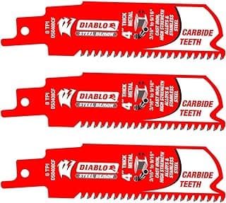 Diablo Steel Demon Carbide Teeth Reciprocating Saw Blades with Perma-Shield Coating for Thick Metal - 4" Length, 8 TPI, 3-Pack - DS0408CF3