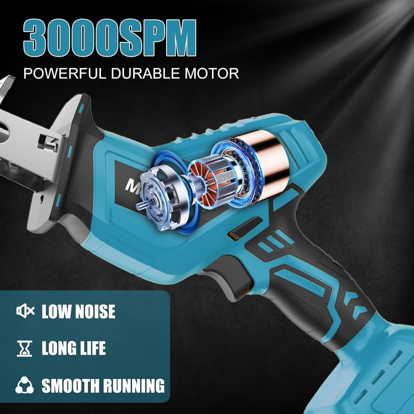 Cordless Reciprocating Saw 20V with 2 Batteries & Charger, Variable Speed 0-3000SPM, Tool-Free Blade Change, Includes 4 Saw Blades for Wood, Metal, PVC and Tree Cutting