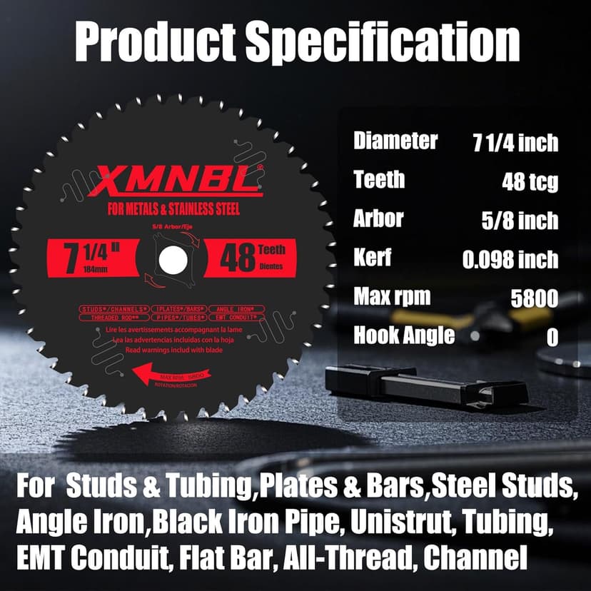 7 1/4 Inch Metal Cutting Saw Blade,Replace for Diablo D0748CF 7 1/4 Inch Metal and Stainless Steel Cutting Saw Blade,Compatible with 7-1/4 Inch Circular Saw,Cermet Carbide,5/8" Arbor,5X Longer Life