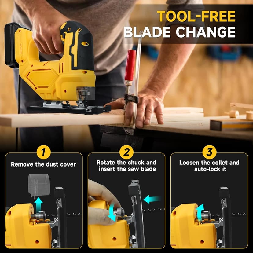 Cordless Jig Saw for DeWalt 20V Battery, Brushless Jigsaw Tool, 0°-45° Bevel Cuts, 3-Position Orbital for Wood/Metal/PVC Cutting (NO Battery)
