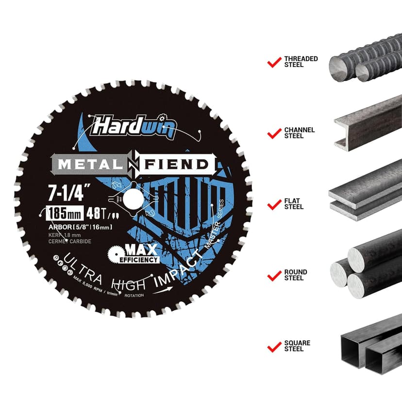 7-1/4 Inch Metal Cutting Saw Blade - 48T Cermet Carbide Tipped for Rebar, Angle Iron, Pipes, Channels - 5/8" Arbor, Low-Heat Spark-Free Thin Kerf Design - Replacement for Diablo D0748CF