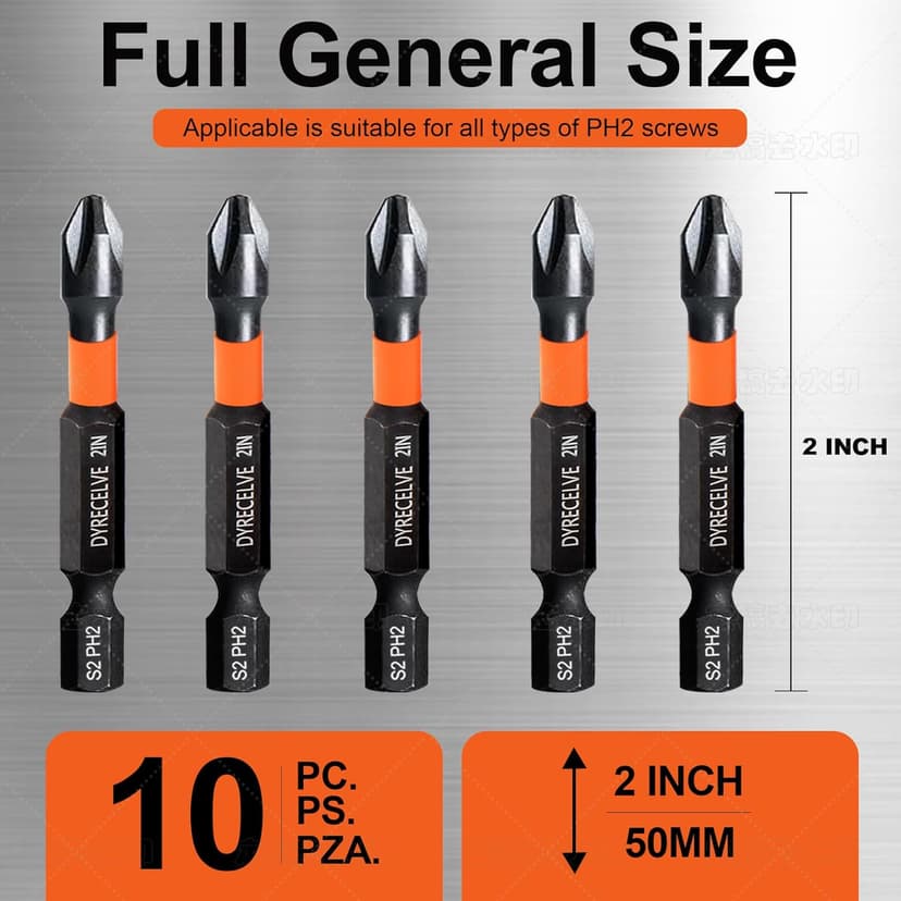 10-Pack Phillips Bits #2 Impact, 2-Inch Magnetic Phillips Head Drill & Screwdriver Bits, PH2 Premium S2 Steel 1/4" Hex Shank for Impact Drivers, Professional & DIY Use