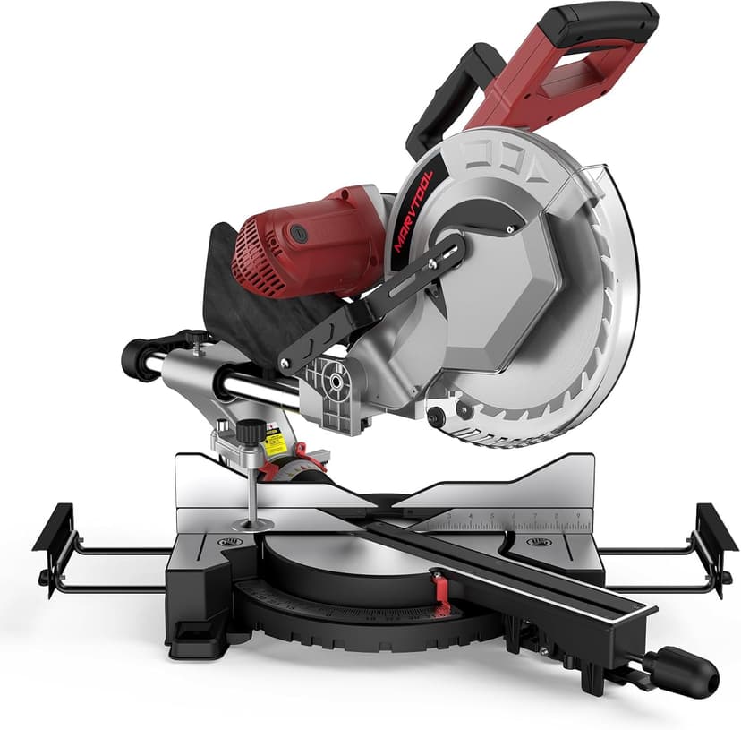 12-Inch Dual-Bevel Sliding Compound Miter Saw, 3800RPM, 15 Amp, Single Bevel 0-45° with Extension Table, 36T Blade, Power Saw for Metal, Plastic, Wood, Laminates