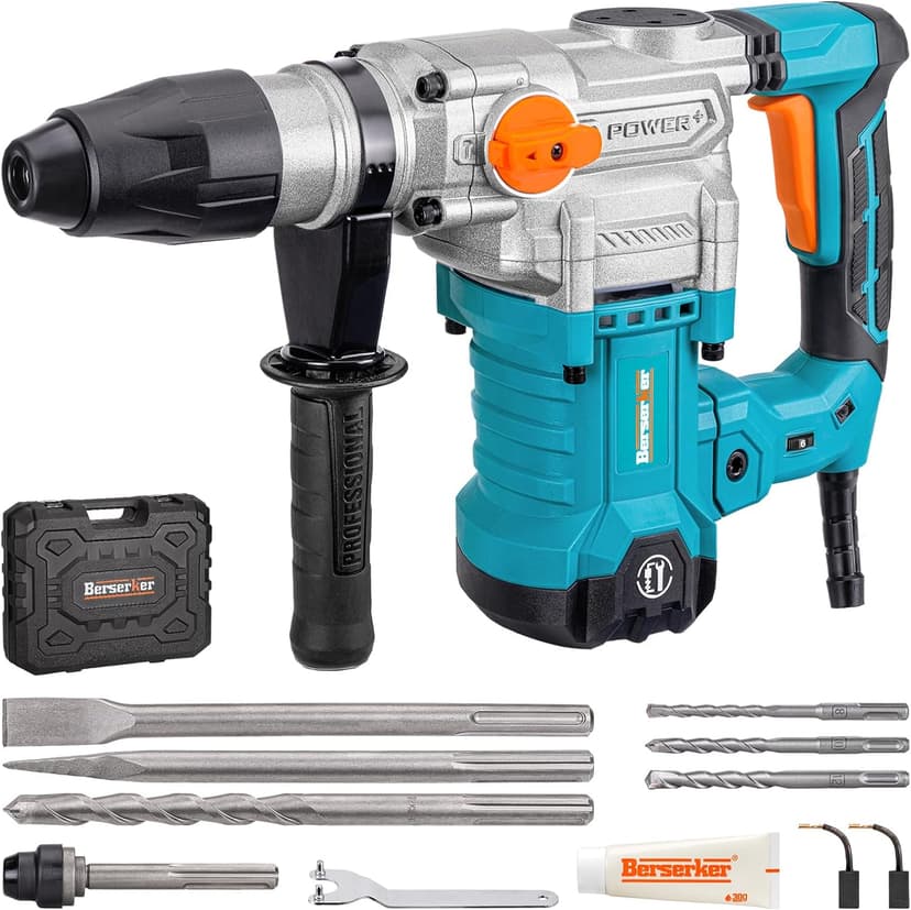 Berserker 1-9/16" SDS-Max Heavy Duty Rotary Hammer Drill with Vibration Control,Safety Clutch,13 Amp 3 Functions Demolition Rotomartillo for Concrete-Including 4 Drill Bits,2 Chisels,Carrying Case