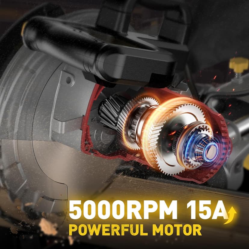 10-inch Sliding Compound Miter Saw, 5000RPM, 15 Amp, Single Bevel 0-45° with Extension Table, 36T Blade, Power Saw for Metal, Plastic, Wood, Laminates