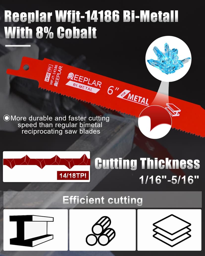 10 Pack 6 inch 14/18 TPI Bi-Metal Auto Dismantling Sawzall Blade for Metal, 6” 18-TPI Reciprocating Saw Blades