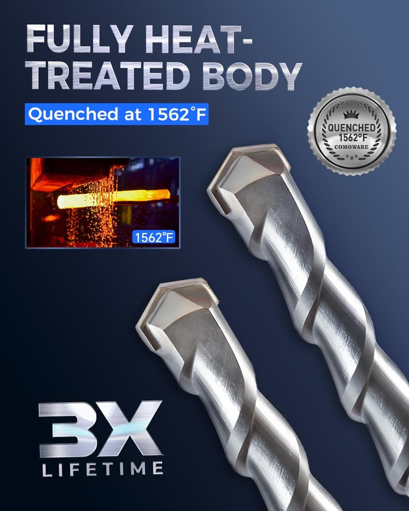 COMOWARE Rotary Hammer Drill Bits Set & Chisels- SDS Plus Concrete Masonry Hole Tool 17pcs with Storage Case