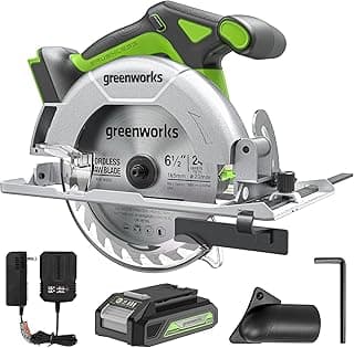 Greenworks 24V Circular Saw,Brushless 6-1/2"Battery Circular saw Cordless,4,800 RPM,Adjustable Cutting Depth 45°/90°,With 24V 2Ah Battery and Charger